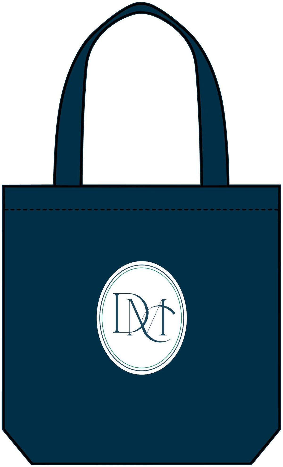 Denim Tote Bag with Monogrammed Oval Crest — 'DM' Initials
