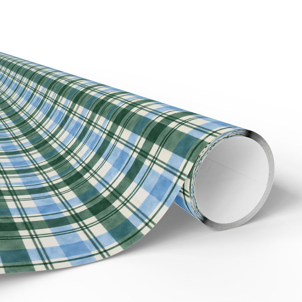 Plaid Wrapping Paper Roll — Blue & Green Tartan Gift Wrap