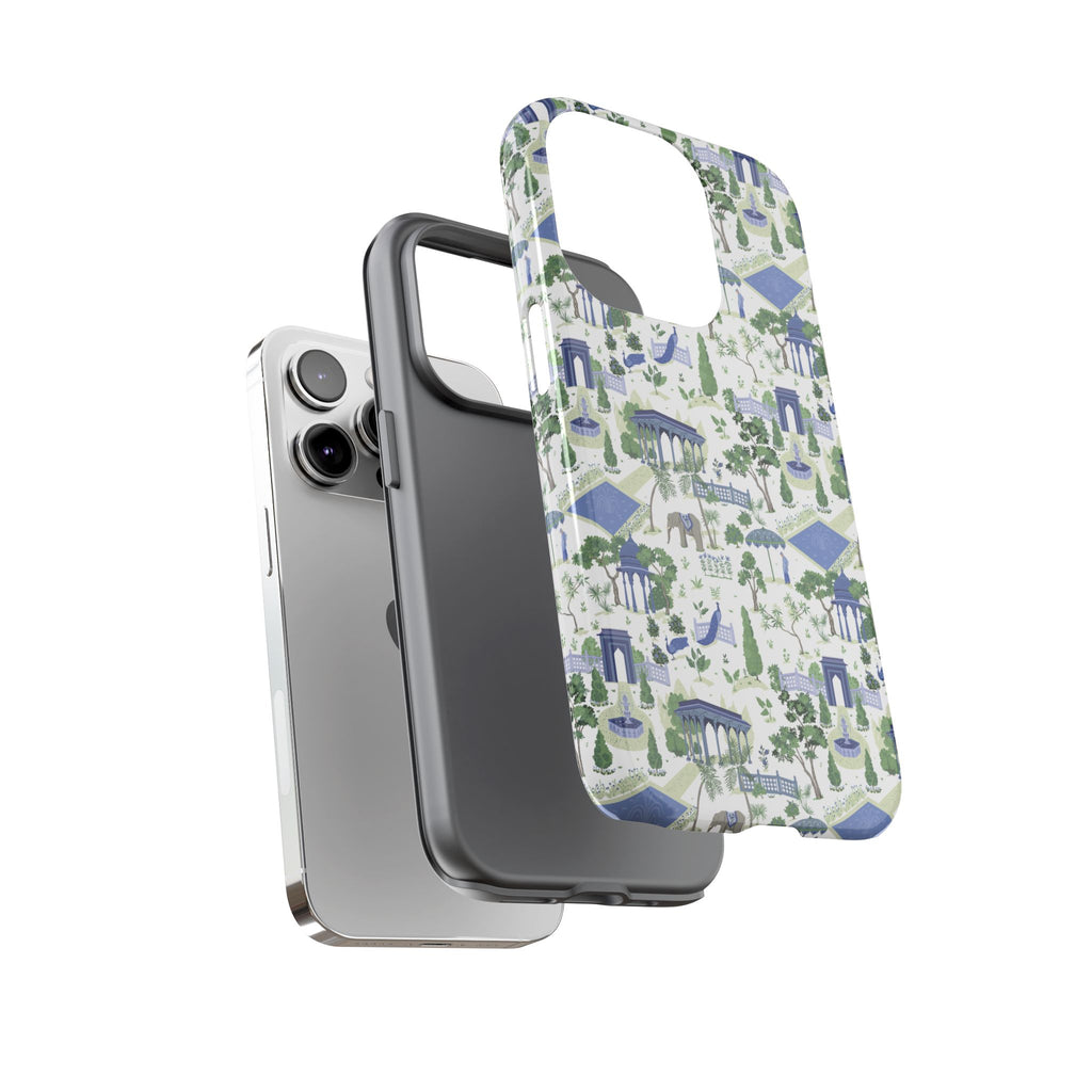 Garden Pavilion Phone Case — Blue & Green Toile Protective iPhone Cover