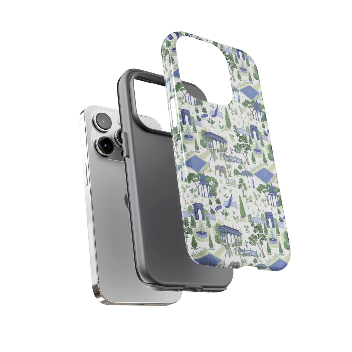 Garden Pavilion Phone Case — Blue & Green Toile Protective iPhone Cover