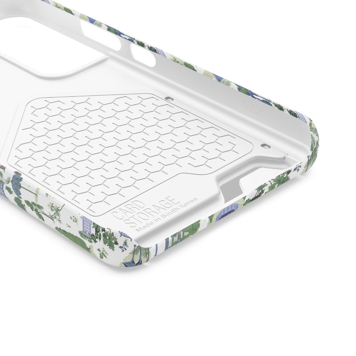 Garden Pavilion Cardholder Phone Case — Blue & Green Scenic Park Design
