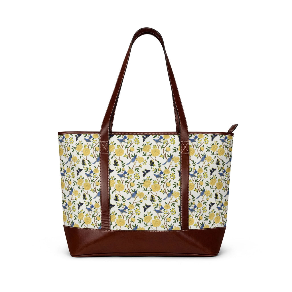 Floral Lemon Tote Handbag — Yellow Wildflower Print Shoulder Bag