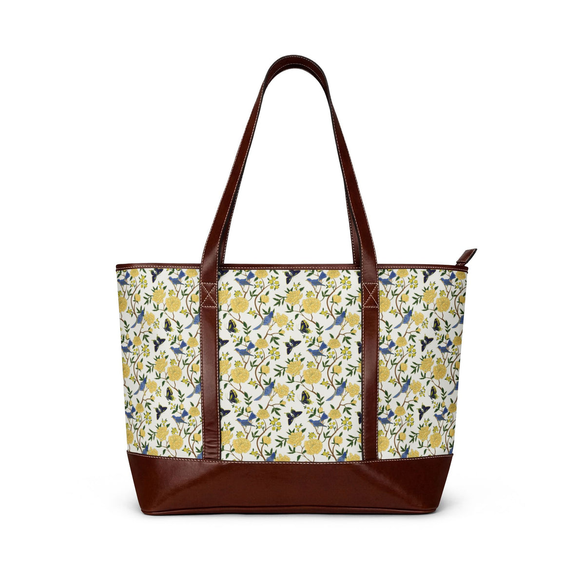 Floral Lemon Tote Handbag — Yellow Wildflower Print Shoulder Bag