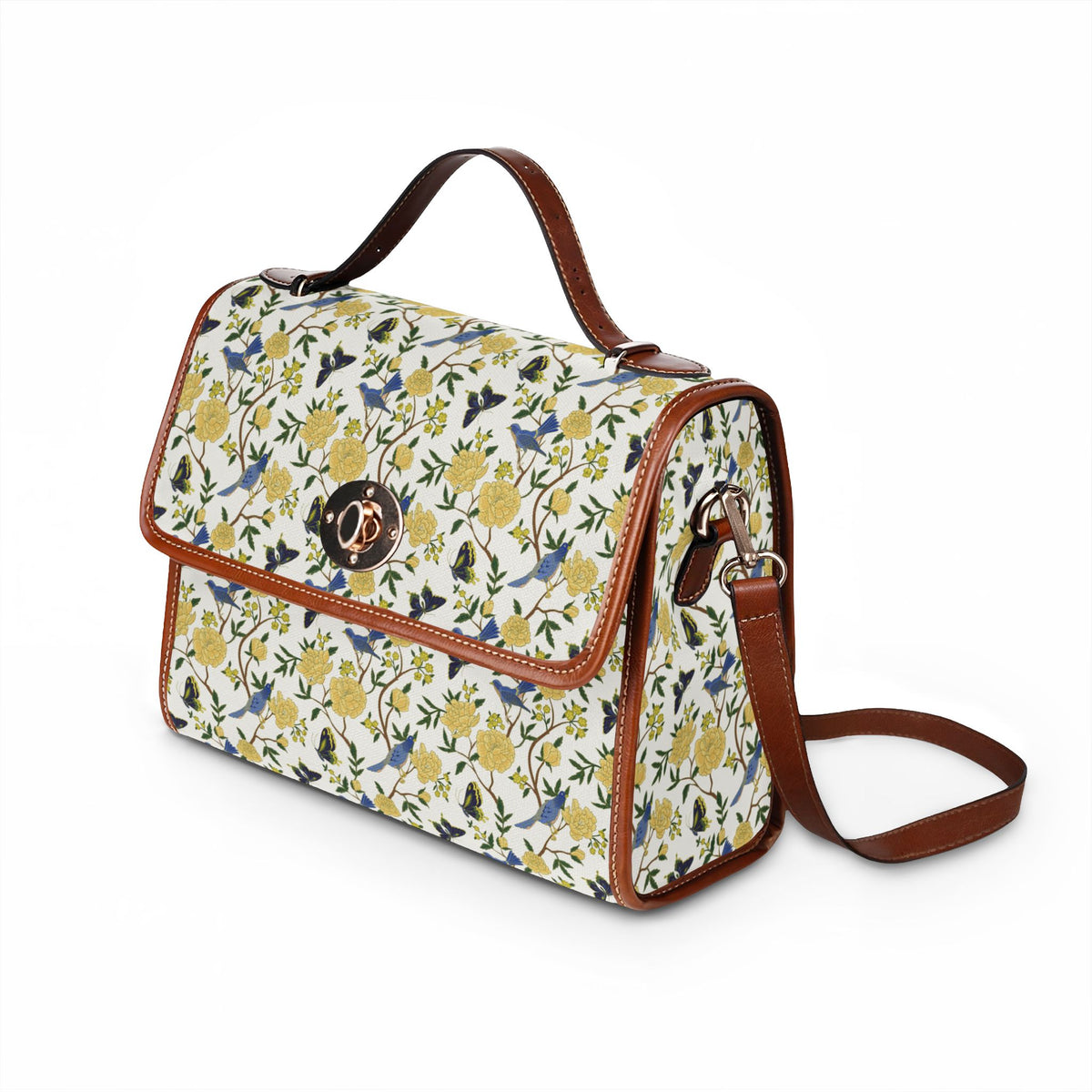 Floral Canvas Satchel — Yellow Blue Water-Resistant Bag