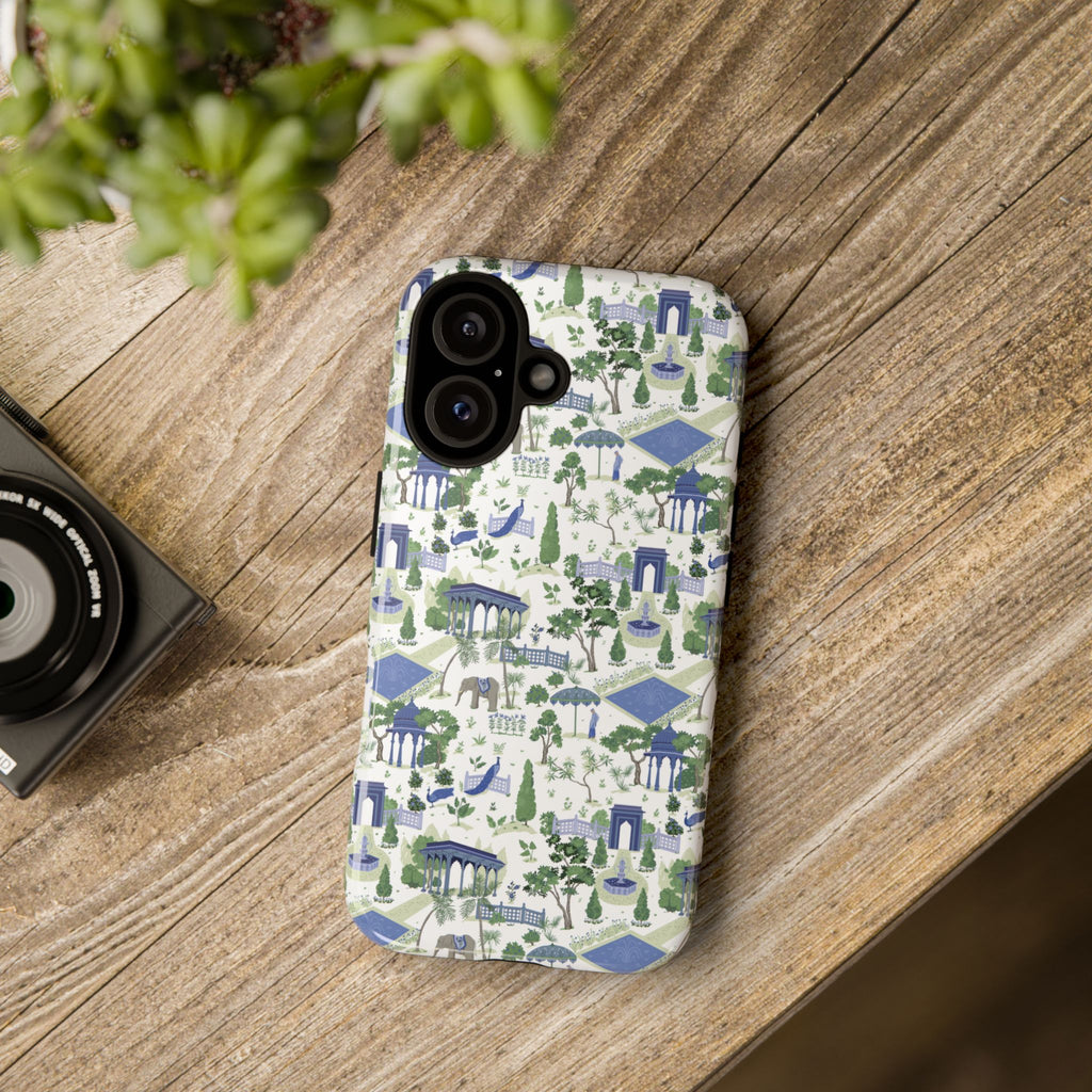 Garden Pavilion Phone Case — Blue & Green Toile Protective iPhone Cover