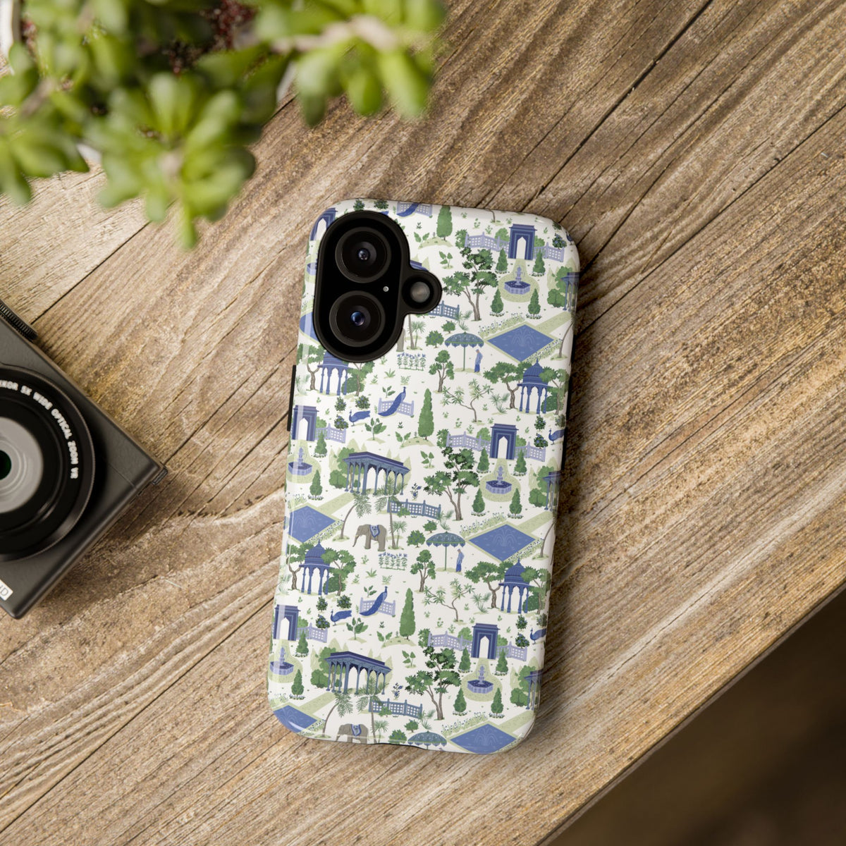 Garden Pavilion Phone Case — Blue & Green Toile Protective iPhone Cover