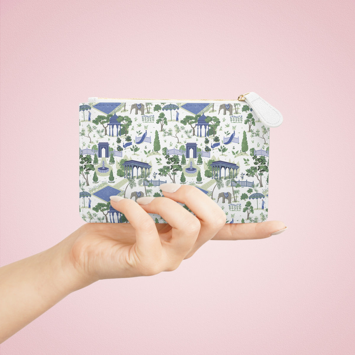 Mini Clutch Bag — Blue & Green Garden Chinoiserie Pattern Cosmetic Pouch