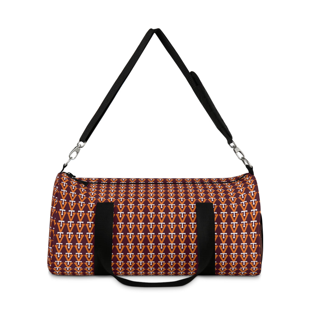 Monogram Pattern Duffel Bag — Repeating V Logo Travel Gym Bag