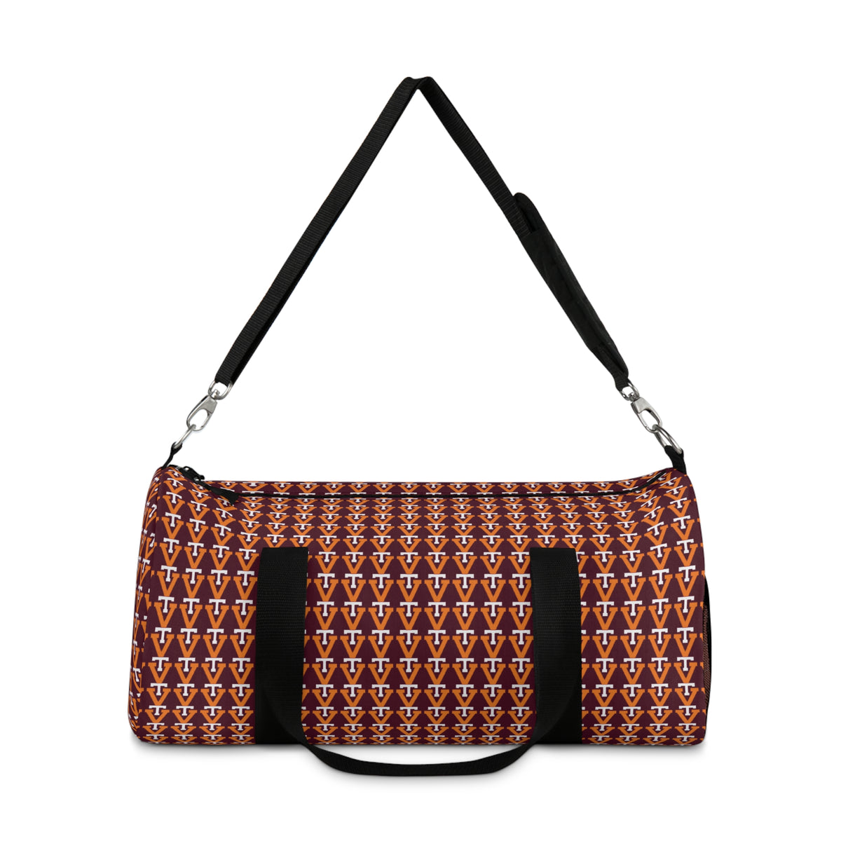 Monogram Pattern Duffel Bag — Repeating V Logo Travel Gym Bag