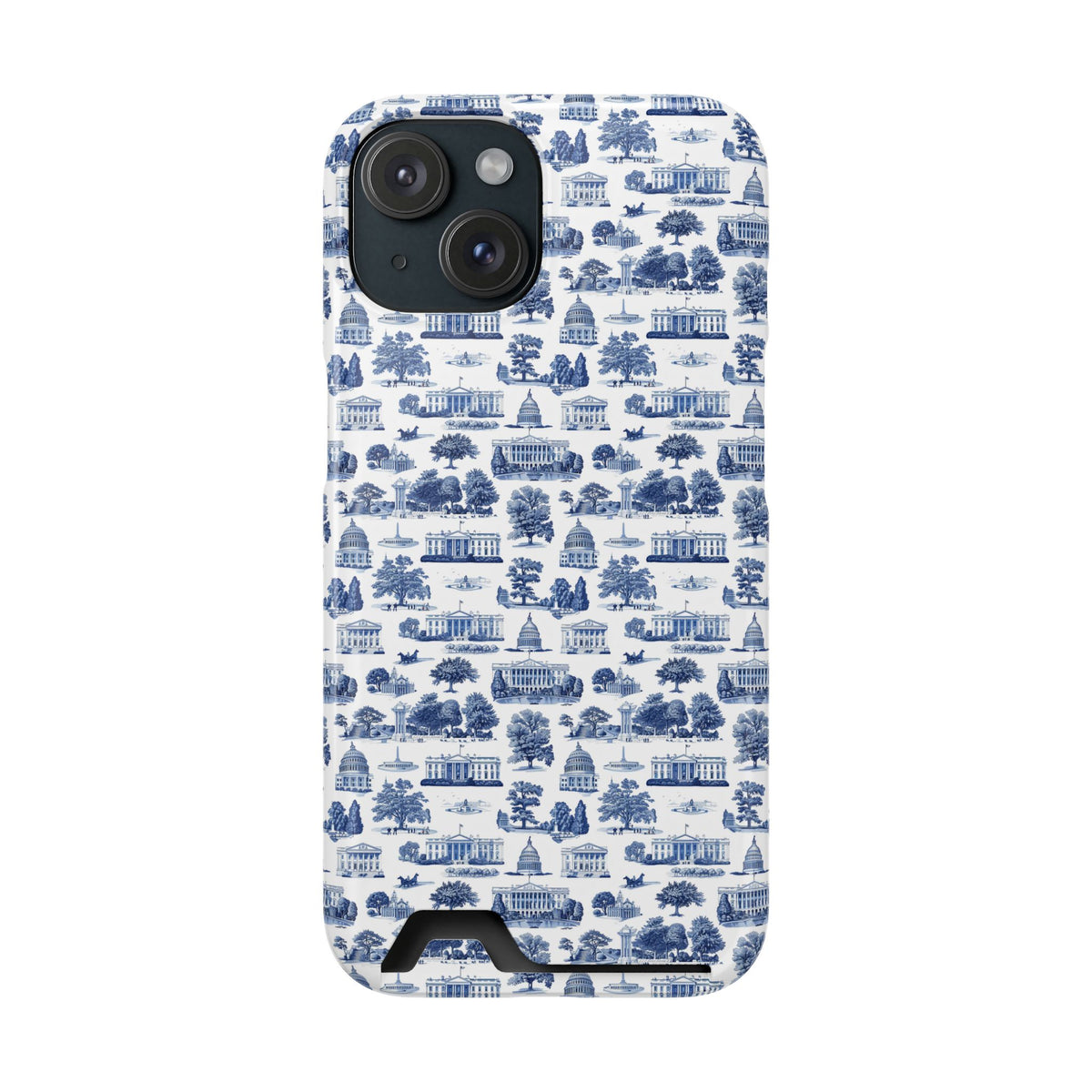 Blue Toile Phone Card Case — Slim Wallet Phone Case with Scenic Pattern