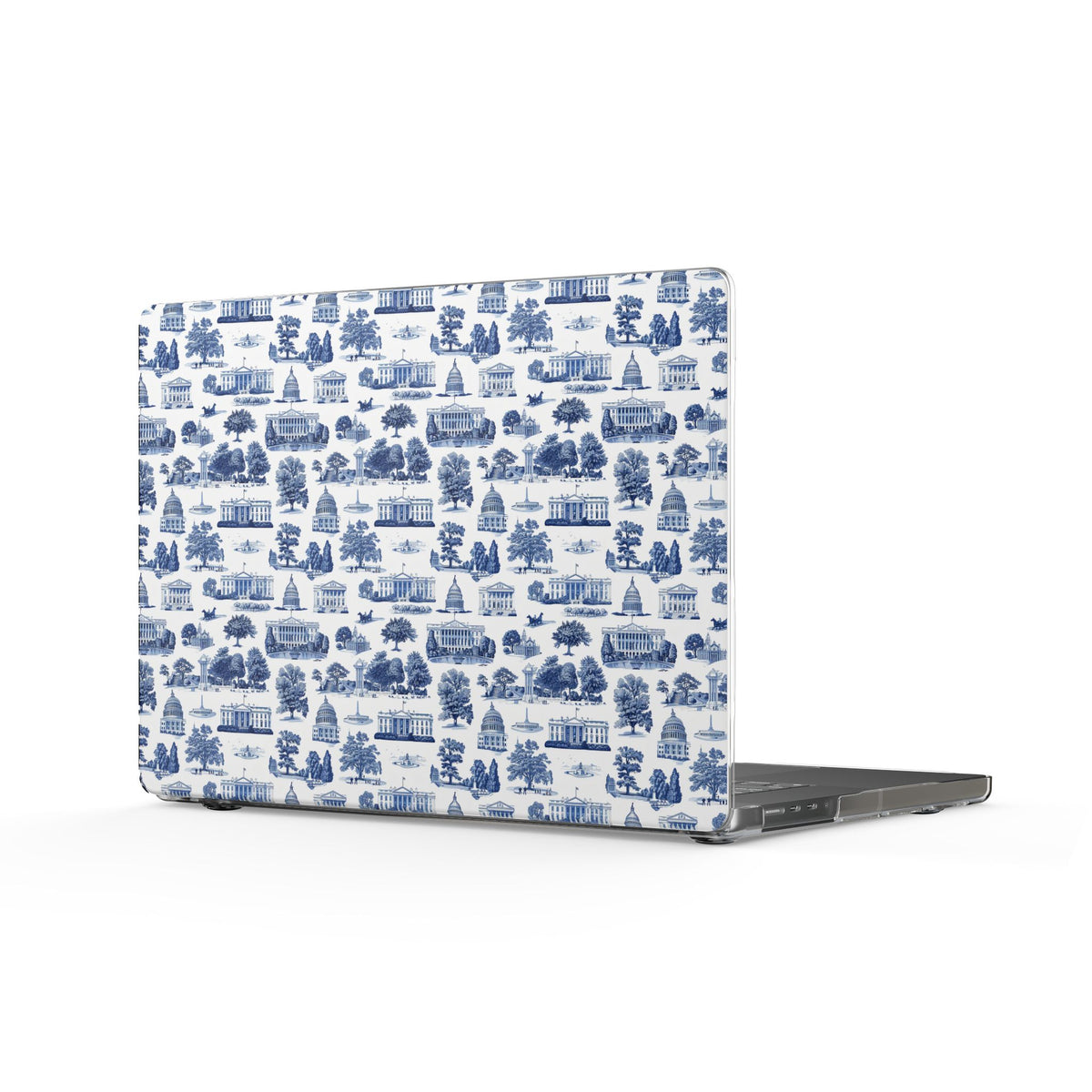 Blue Toile Pattern Clear MacBook Case — Classic Cottage Scenic Design