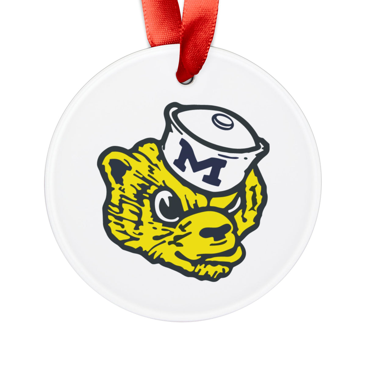 Vintage Mascot Acrylic Ornament — Yellow Bear with Sailor Hat (Holiday Ribbon)