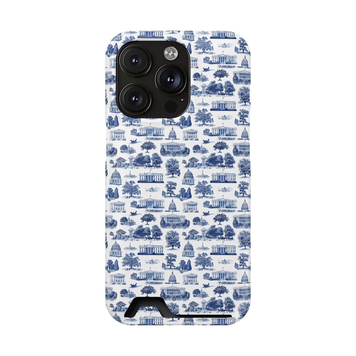 Blue Toile Phone Card Case — Slim Wallet Phone Case with Scenic Pattern