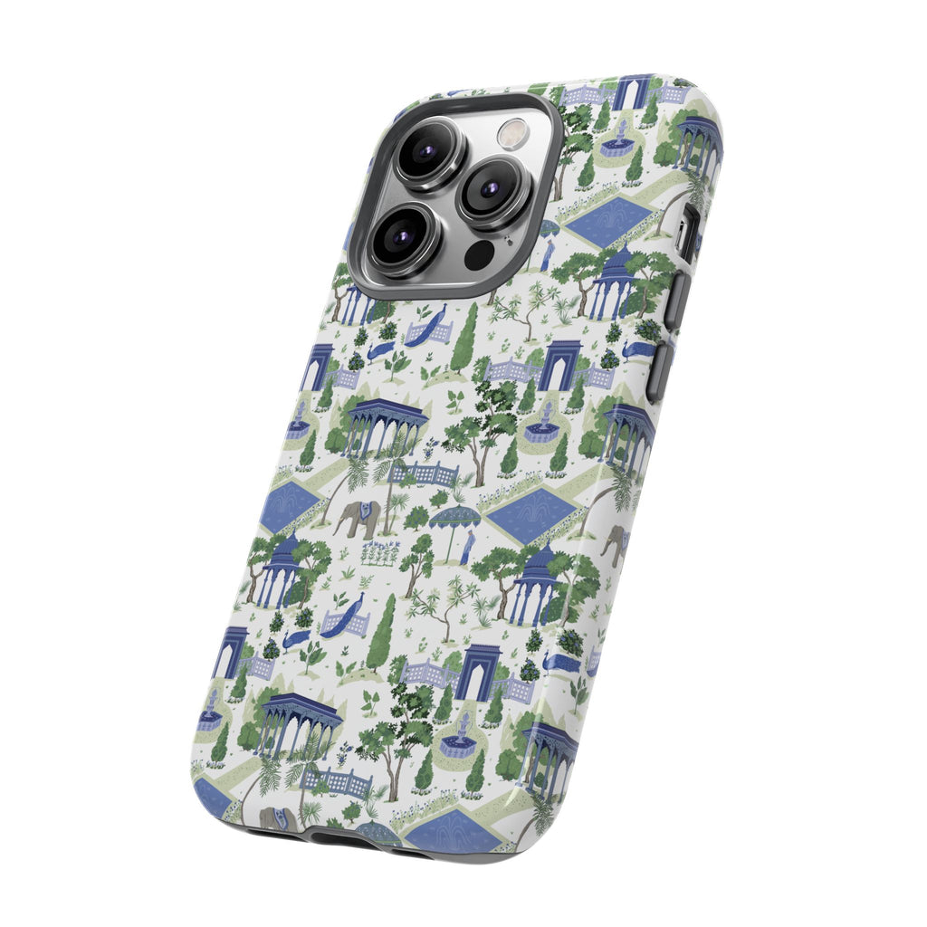 Garden Pavilion Phone Case — Blue & Green Toile Protective iPhone Cover