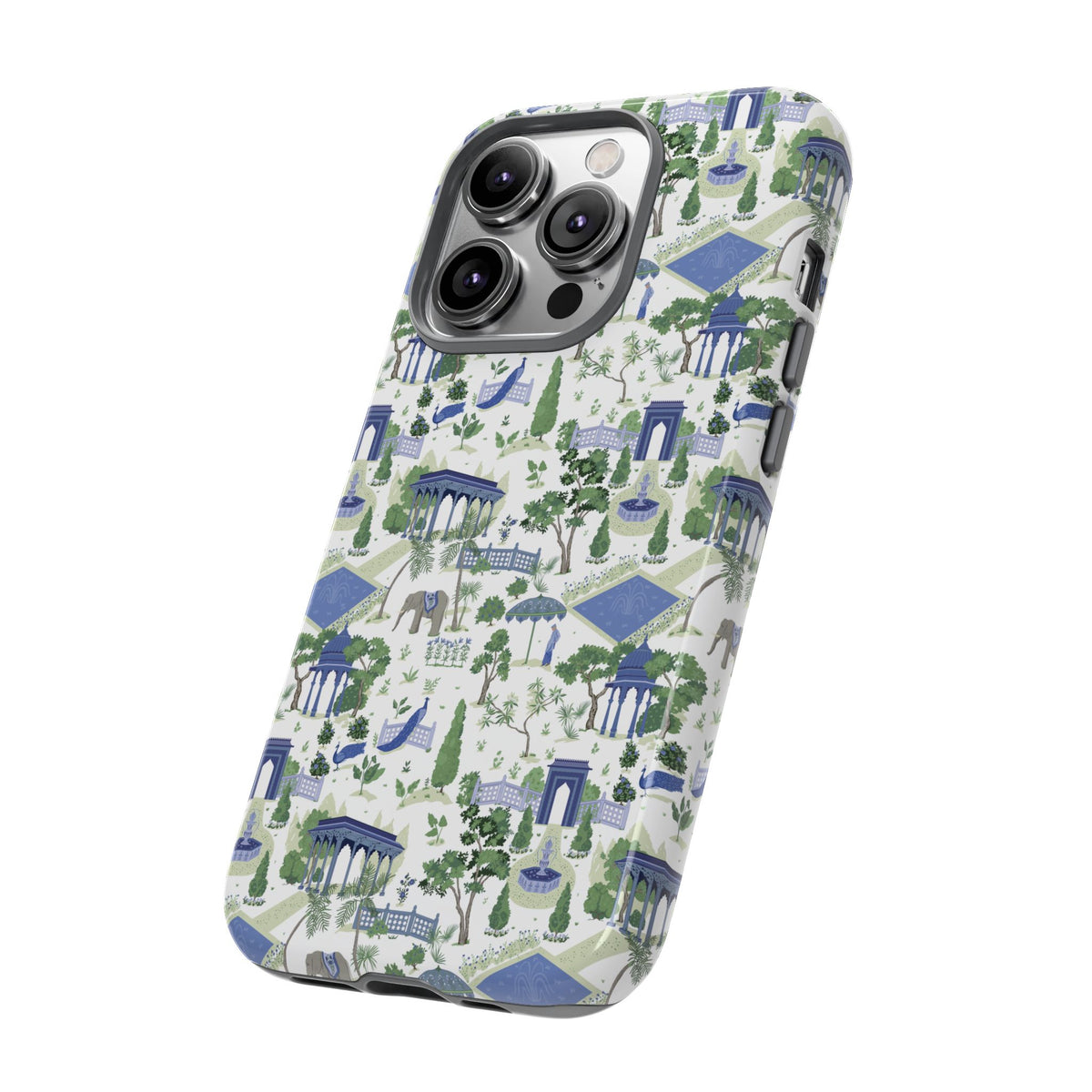 Garden Pavilion Phone Case — Blue & Green Toile Protective iPhone Cover