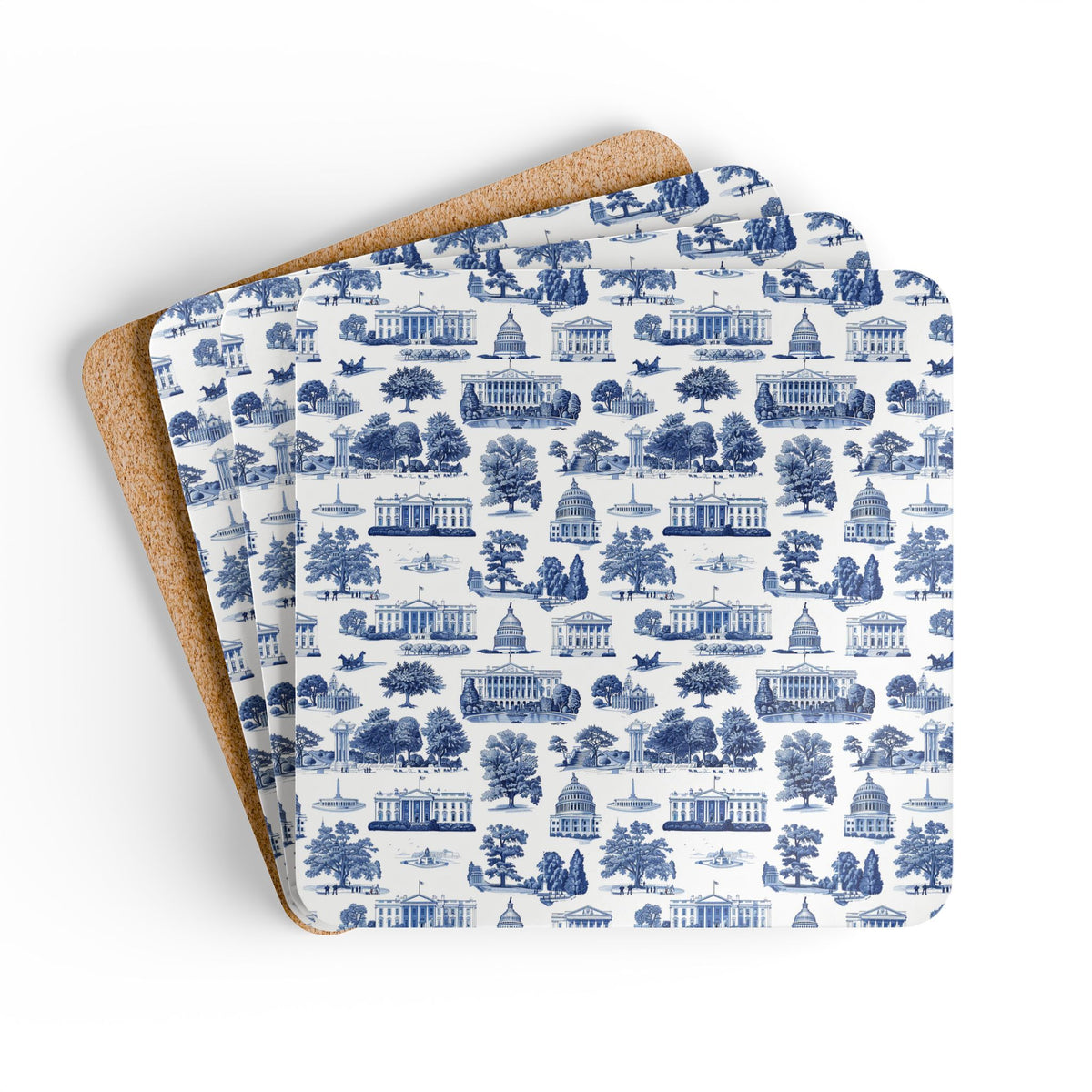 Blue Toile Washington D.C. Landmark Coasters (Set of 4)