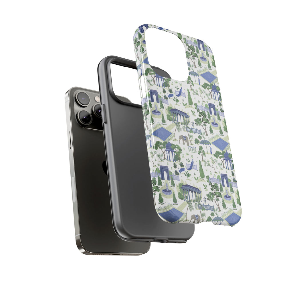 Garden Pavilion Phone Case — Blue & Green Toile Protective iPhone Cover