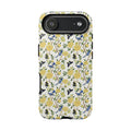 Floral Bird Tough Phone Case — Yellow Rose Pattern, Slim Protective iPhone Cover