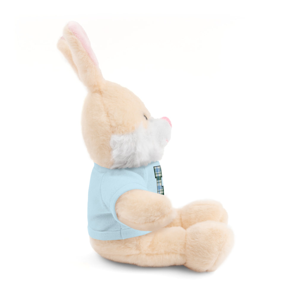 Plush Bear with Plaid Monogram Tee — Personalized Initial 'B' Stuffed Animal Gift