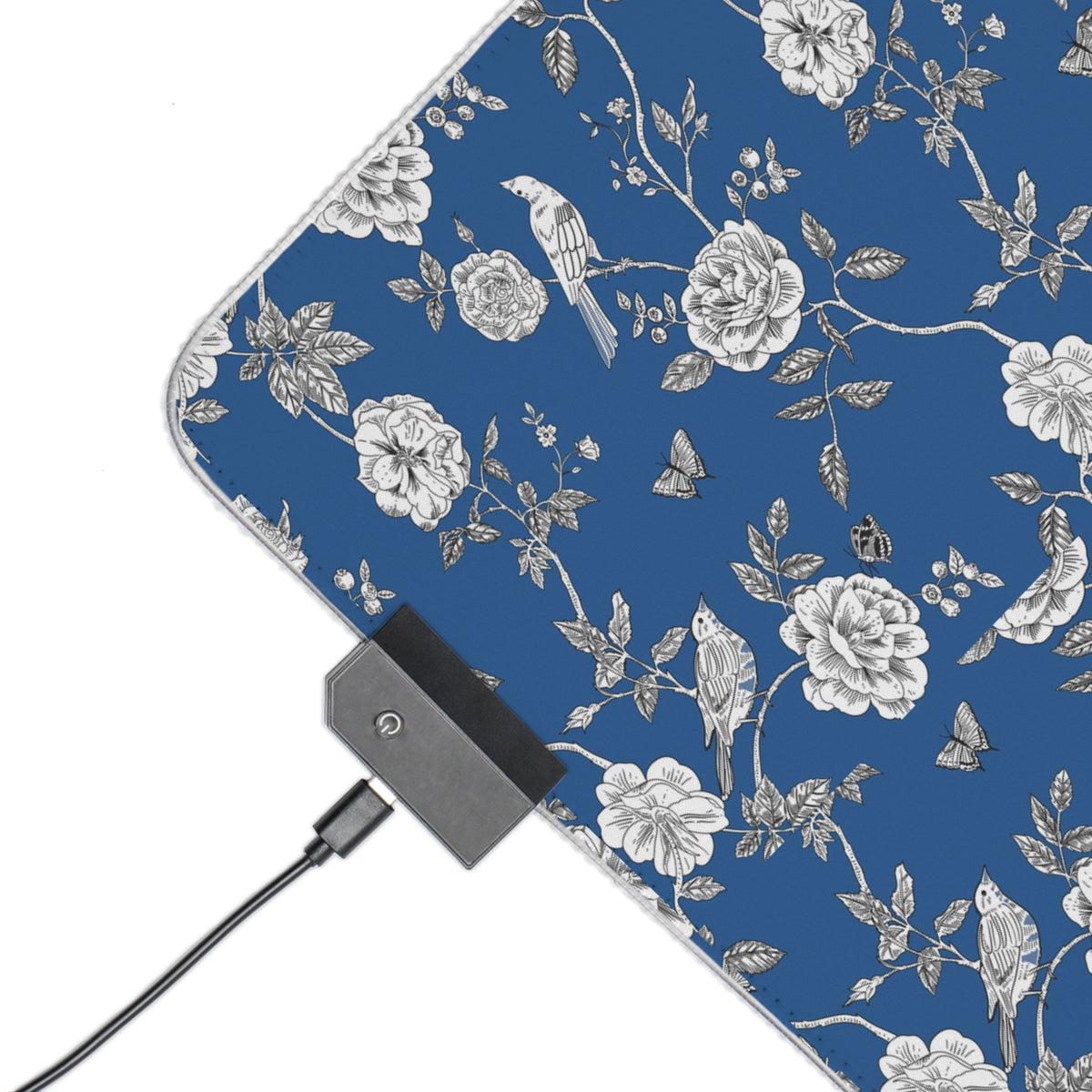 Blue Floral LED Gaming Mouse Pad — RGB Extended Desk Mat