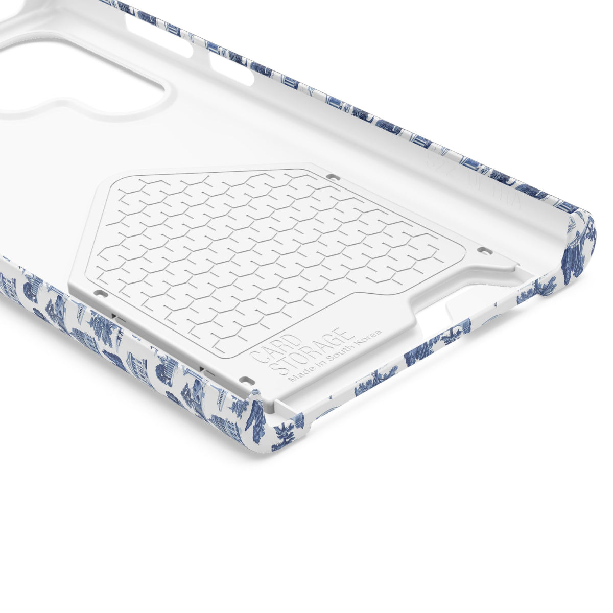 Blue Toile Phone Card Case — Slim Wallet Phone Case with Scenic Pattern