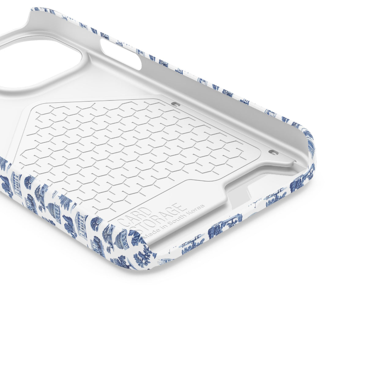 Blue Toile Phone Card Case — Vintage Scenic Pattern Phone Case with Card Holder