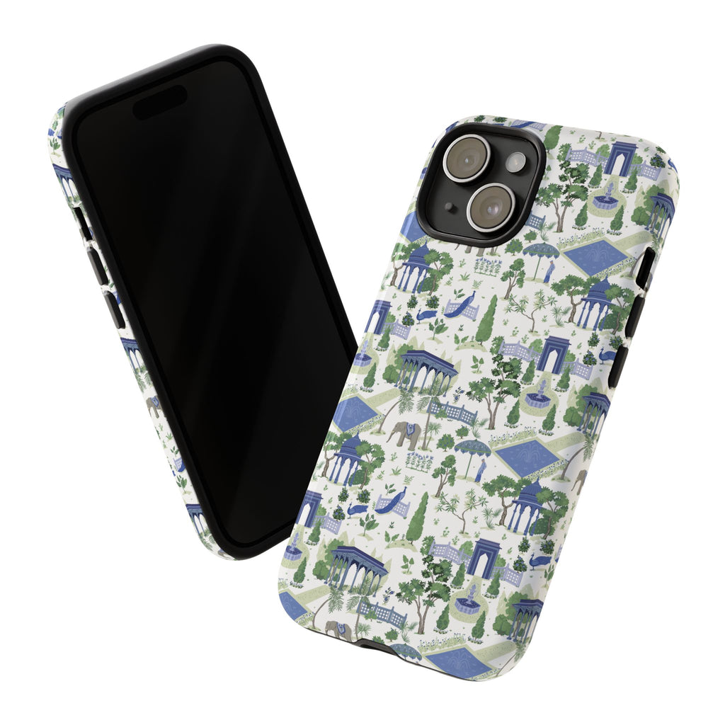 Garden Pavilion Phone Case — Blue & Green Toile Protective iPhone Cover
