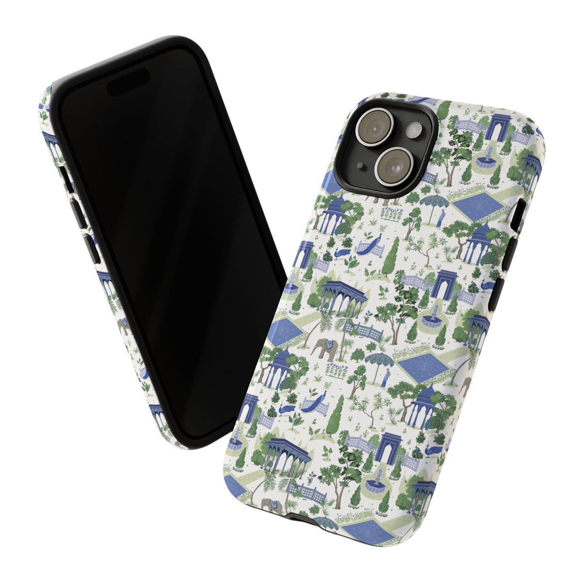 Garden Pavilion Phone Case — Blue & Green Toile Protective iPhone Cover