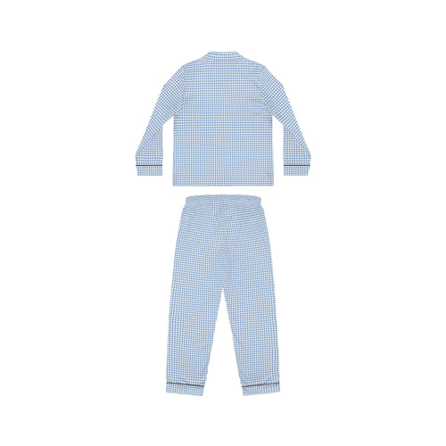 Blue Gingham Satin Women's Pajama Set — Luxury Button-Down Sleepwear