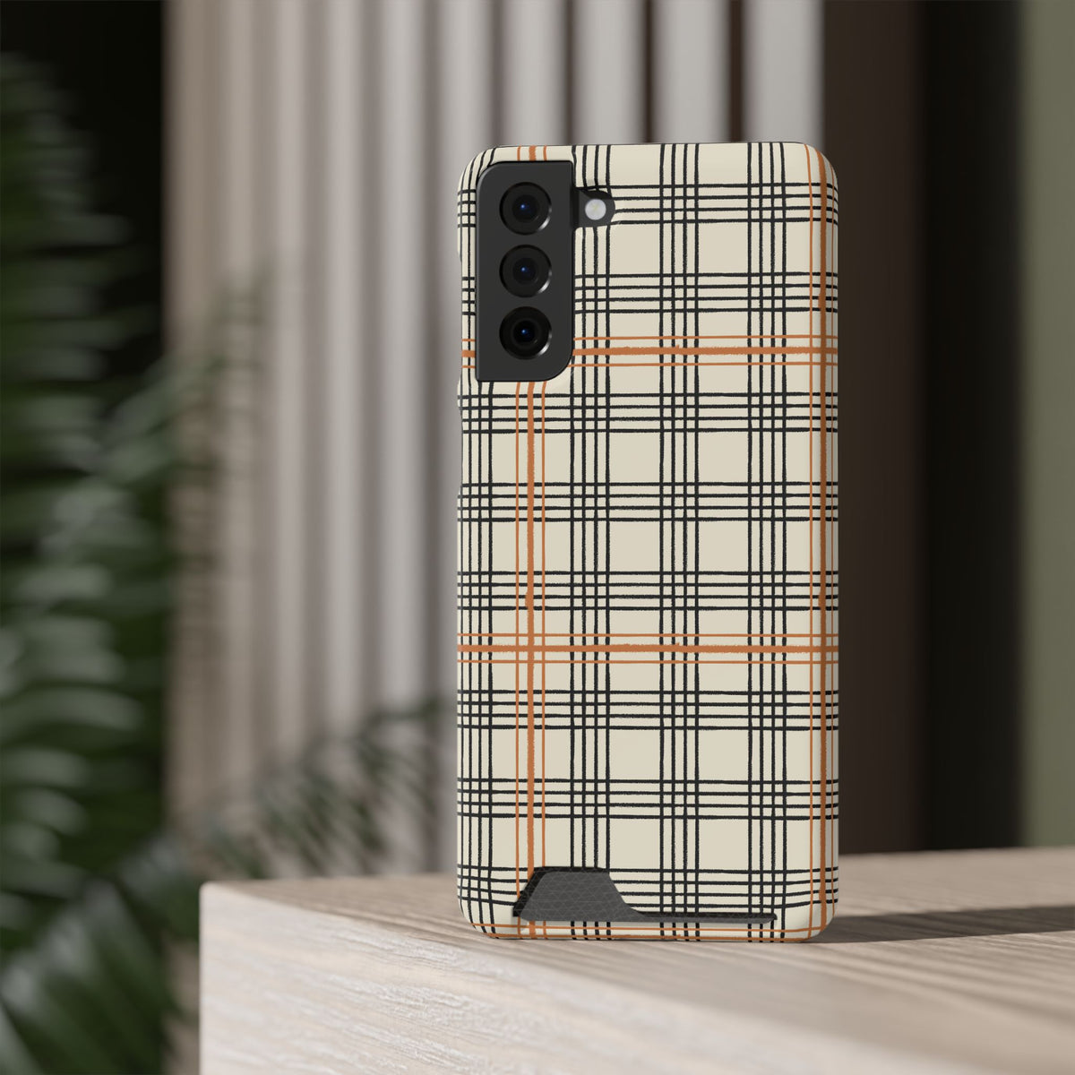 Plaid Card-Holder Phone Case — Slim Protective Wallet Case