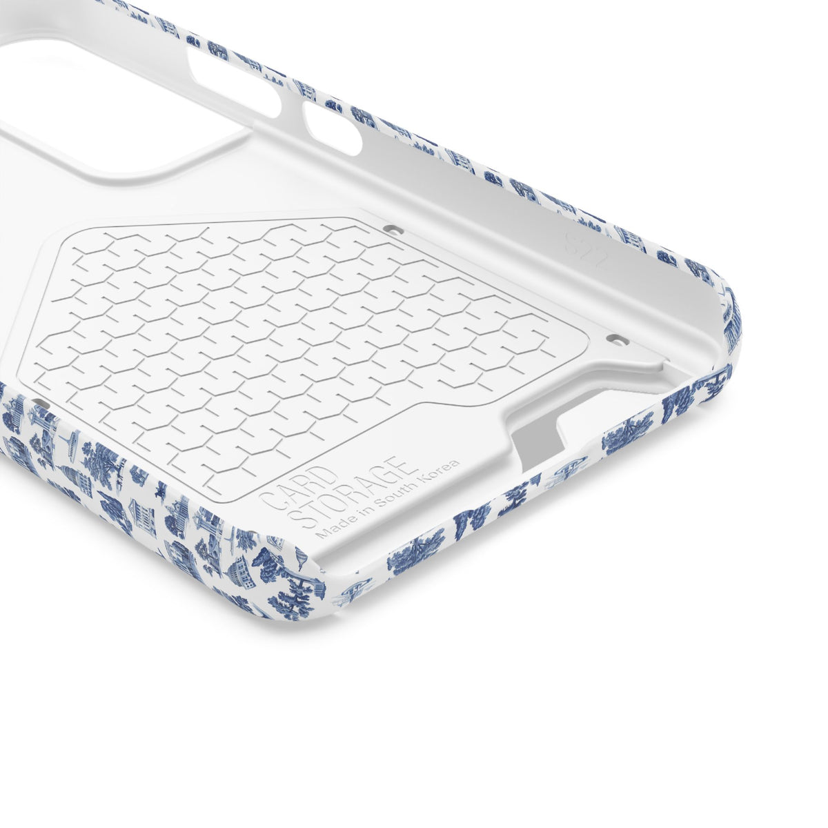 Blue Toile Phone Card Case — Vintage Scenic Pattern Phone Case with Card Holder