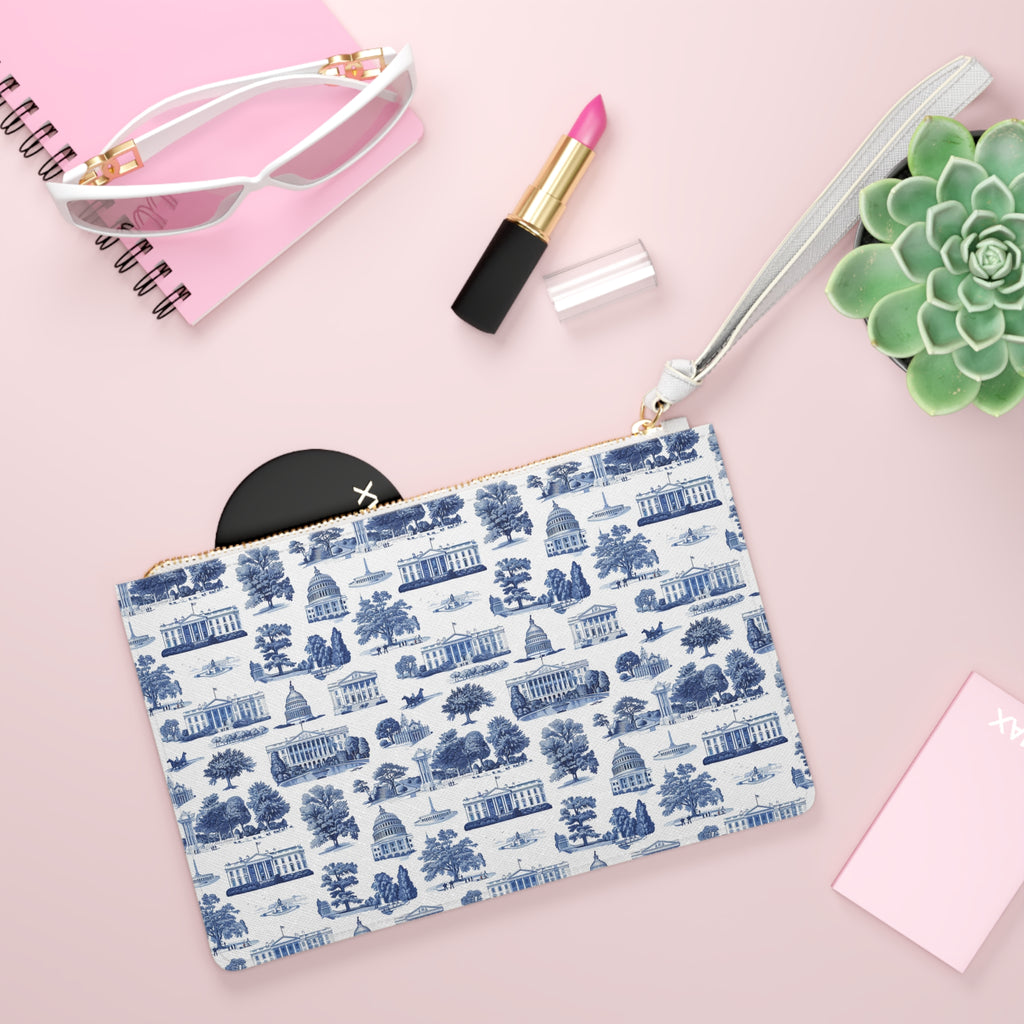 Capitol Toile Clutch Bag — Blue Washington Landmark Wristlet