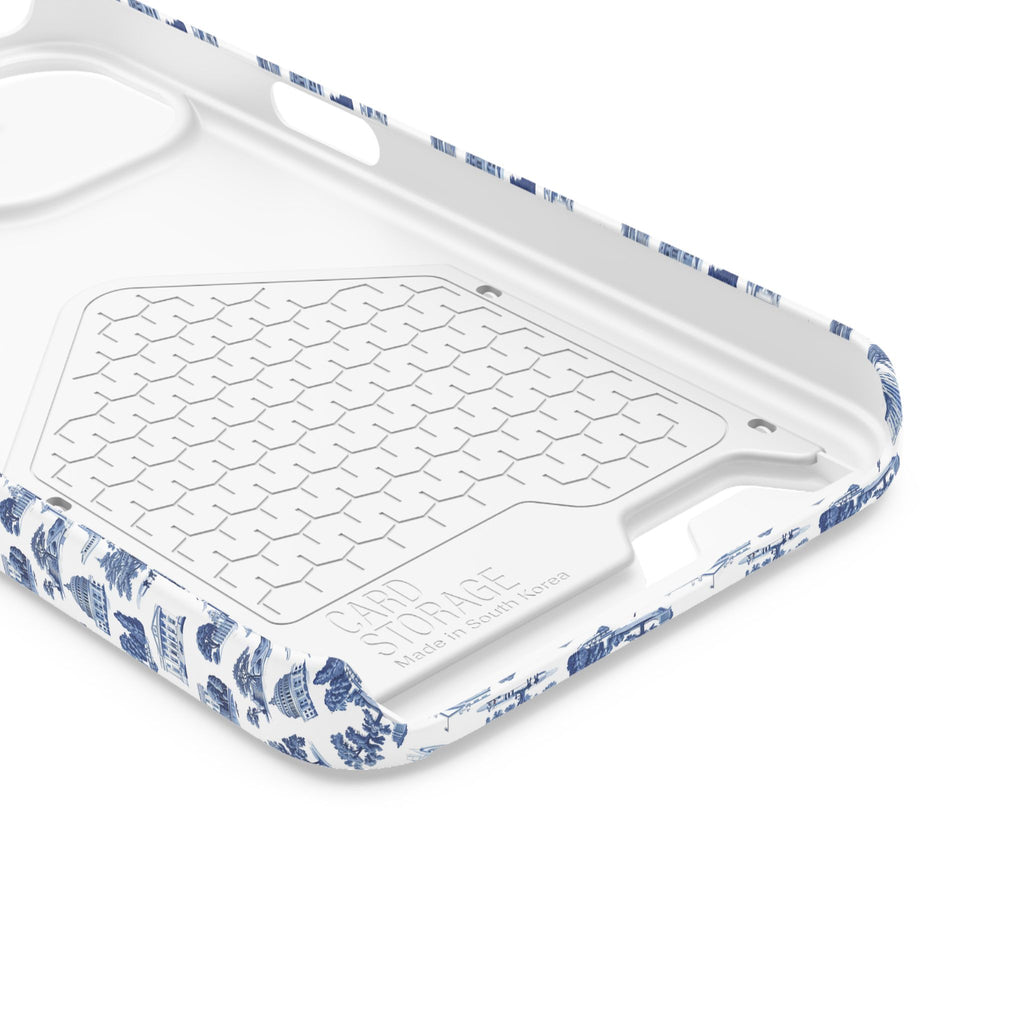 Blue Toile Phone Card Case — Vintage Scenic Pattern Phone Case with Card Holder