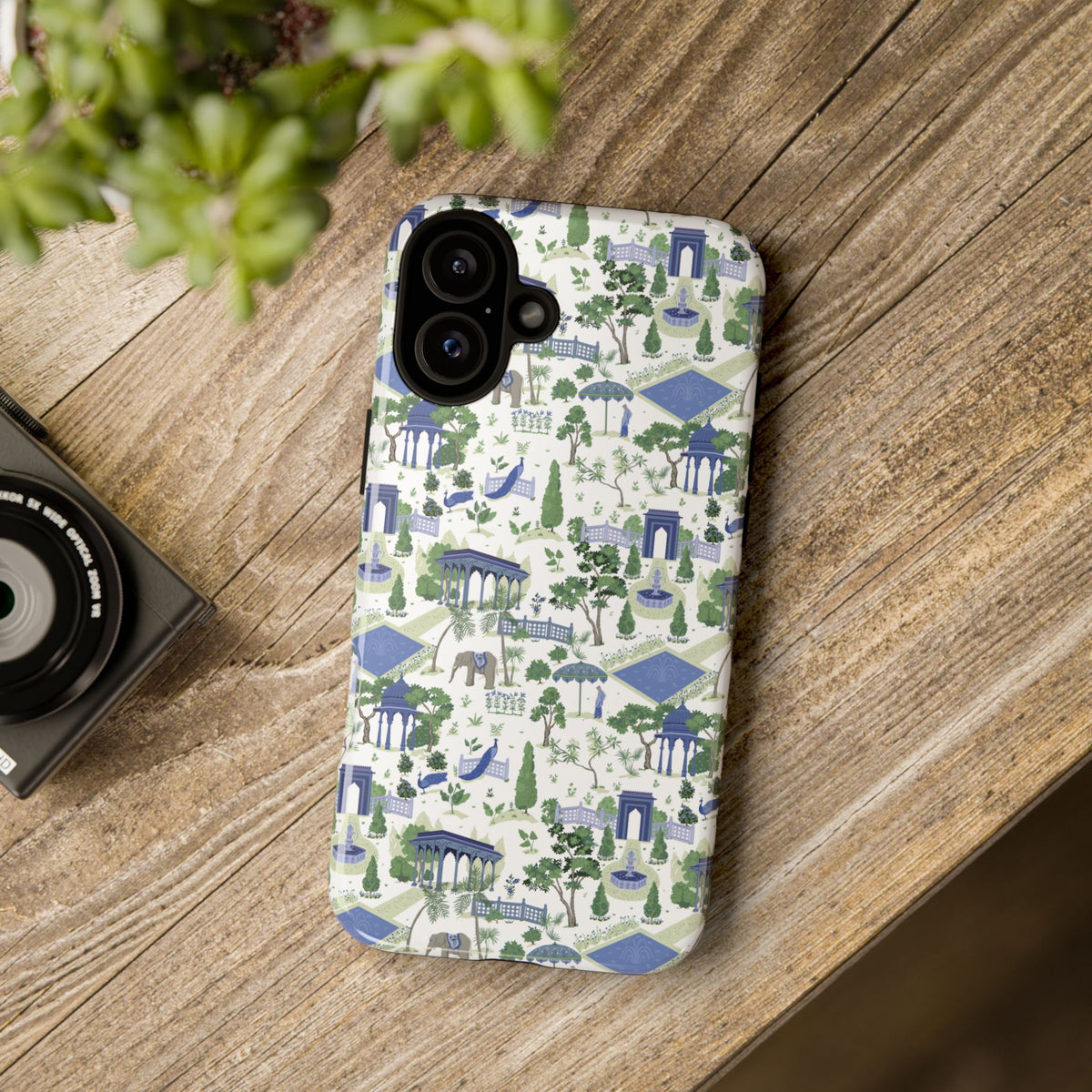 Garden Pavilion Phone Case — Blue & Green Toile Protective iPhone Cover