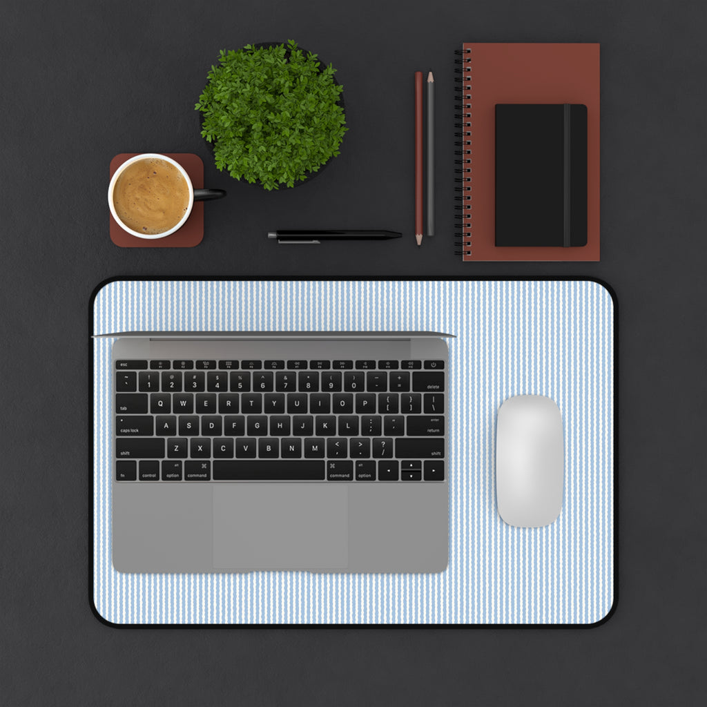 Blue Pinstripe Desk Mat — Minimal Office Desk Pad