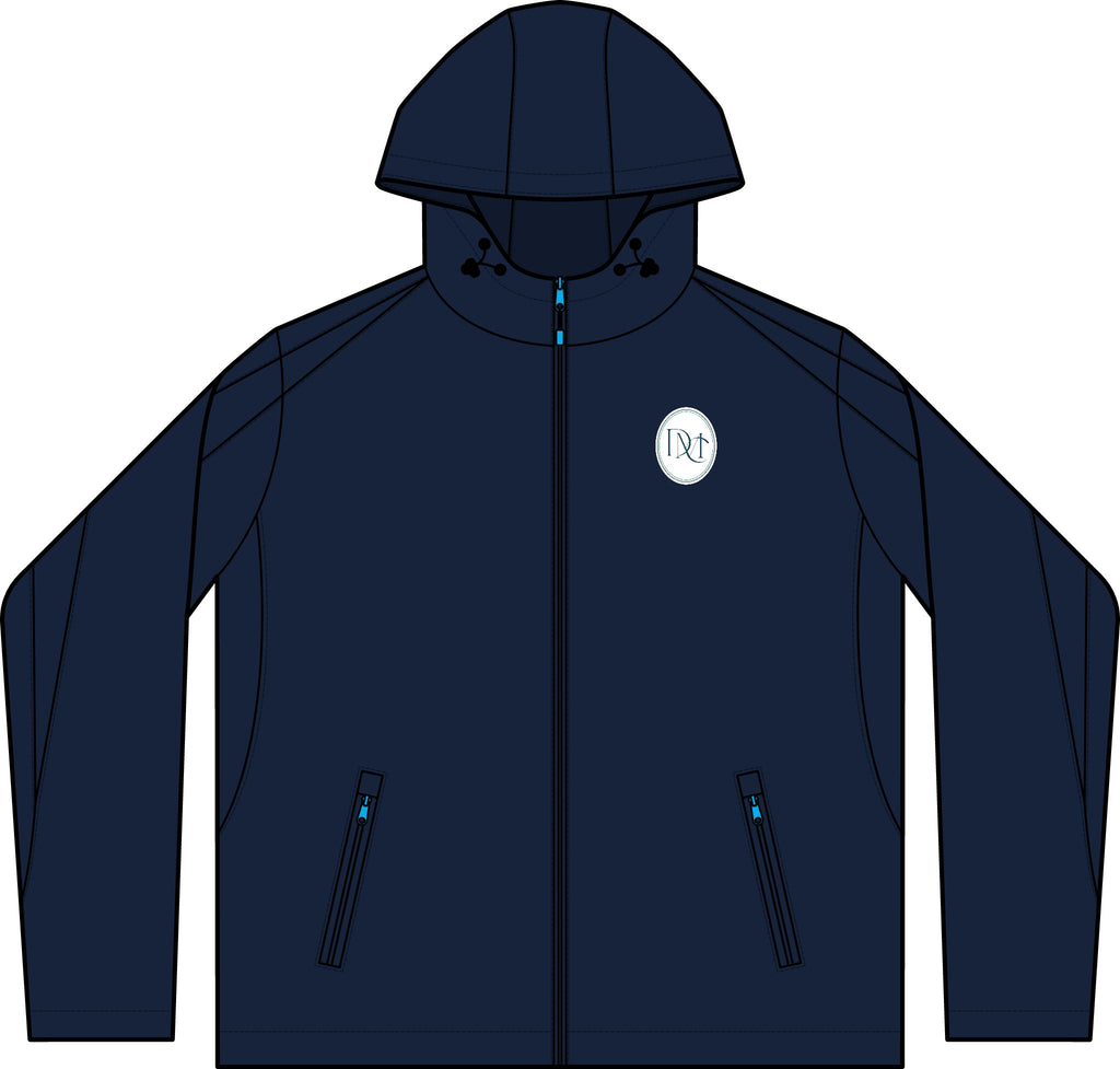 Fleece-Lined Colorblock Jacket — Navy Hooded Winter Coat with Subtle Chest Logo