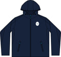 Fleece-Lined Colorblock Jacket — Navy Hooded Winter Coat with Subtle Chest Logo