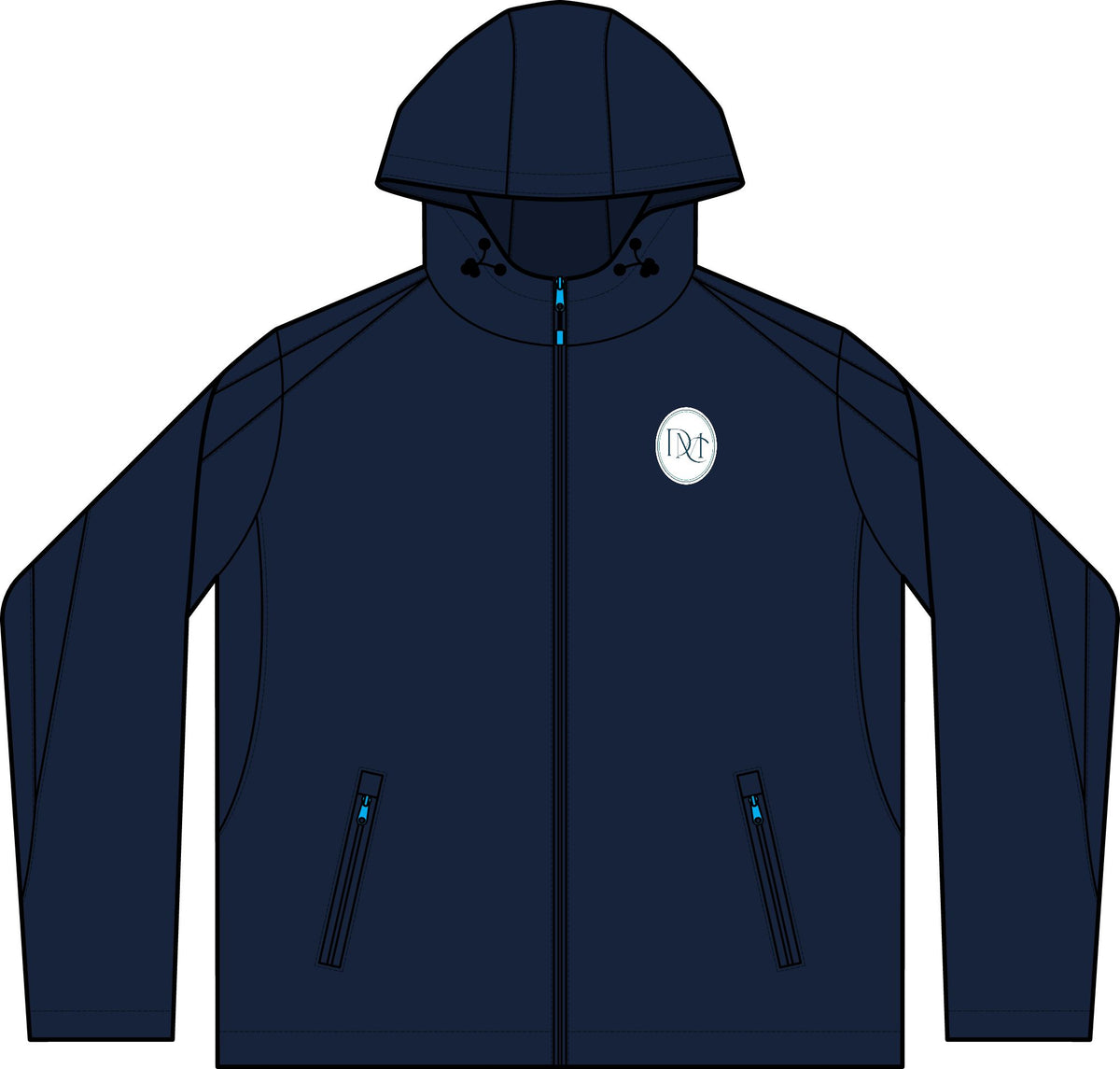 Fleece-Lined Colorblock Jacket — Navy Hooded Winter Coat with Subtle Chest Logo