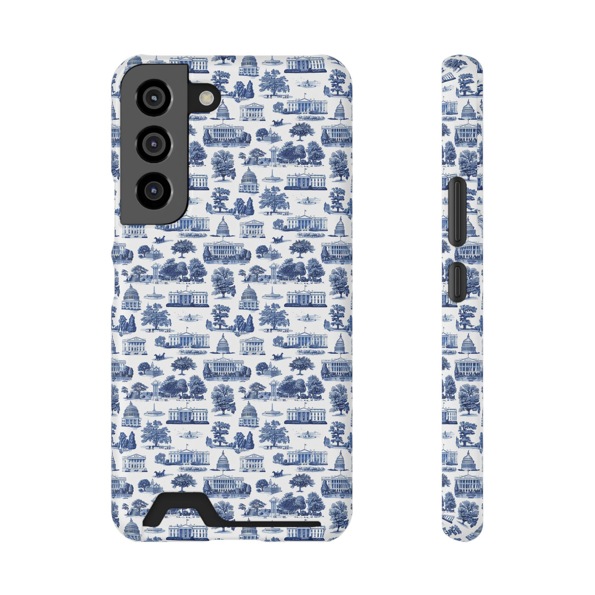 Blue Toile Phone Card Case — Slim Wallet Phone Case with Scenic Pattern