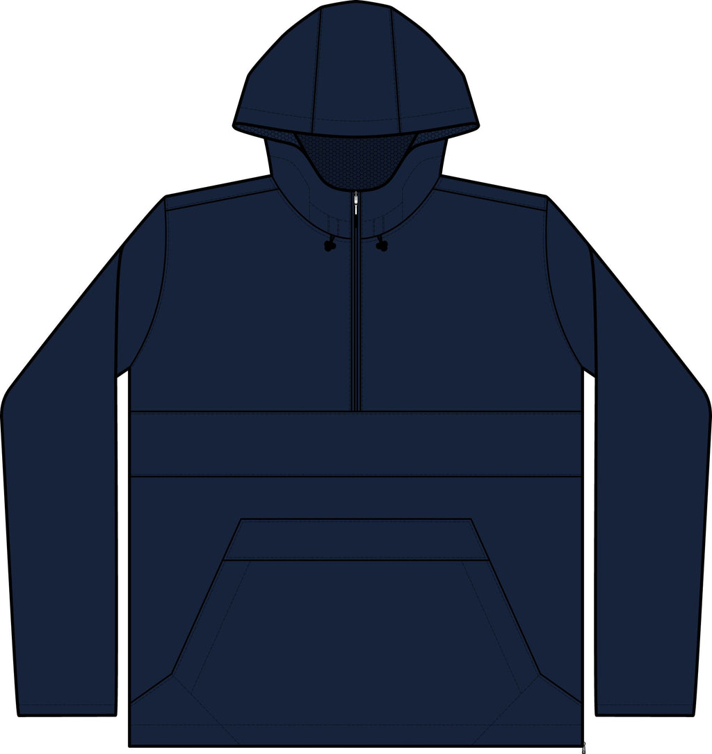 Navy Zipped Pocket Anorak Hoodie — Lightweight Hooded Windbreaker with Front Pouch