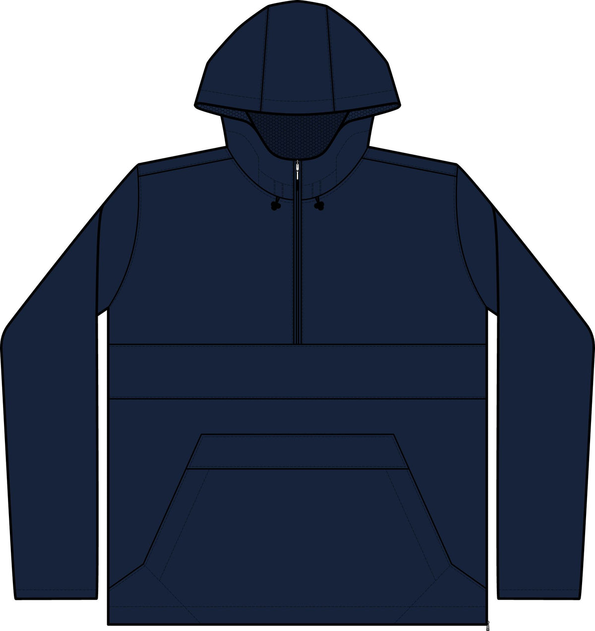 Navy Zipped Pocket Anorak Hoodie — Lightweight Hooded Windbreaker with Front Pouch