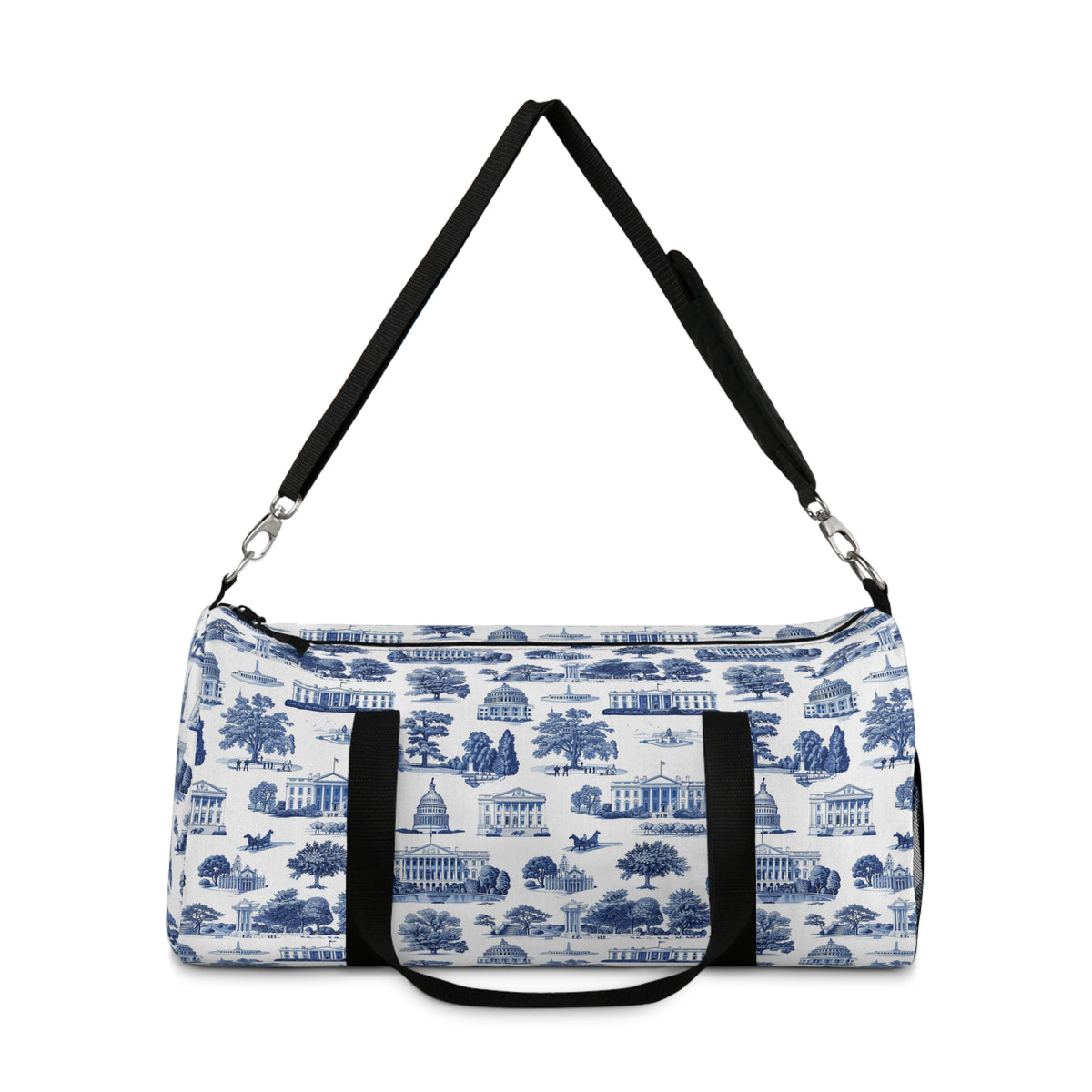 Blue Toile Travel Duffel Bag — Classic Scenic Print Weekender