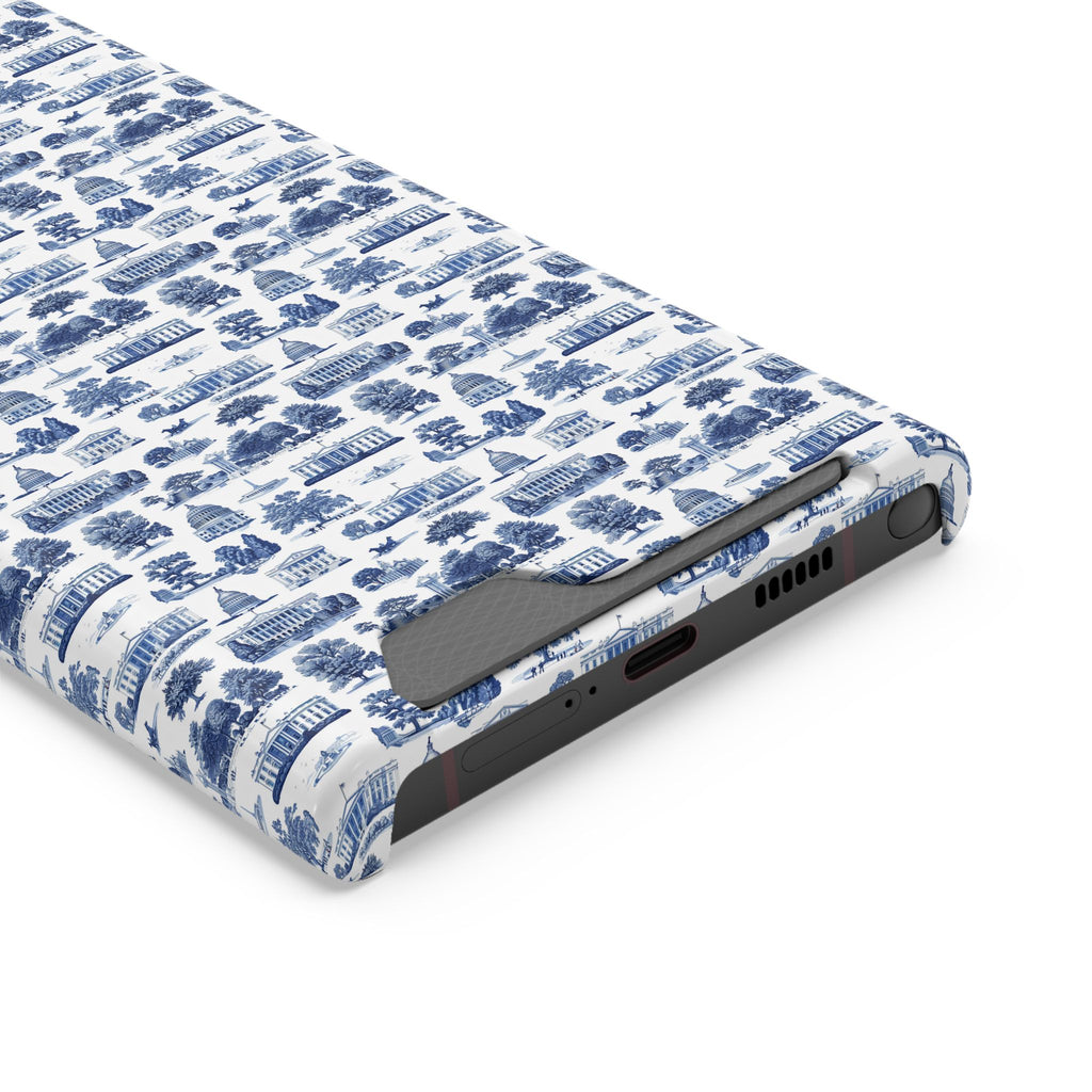 Blue Toile Phone Card Case — Vintage Scenic Pattern Phone Case with Card Holder