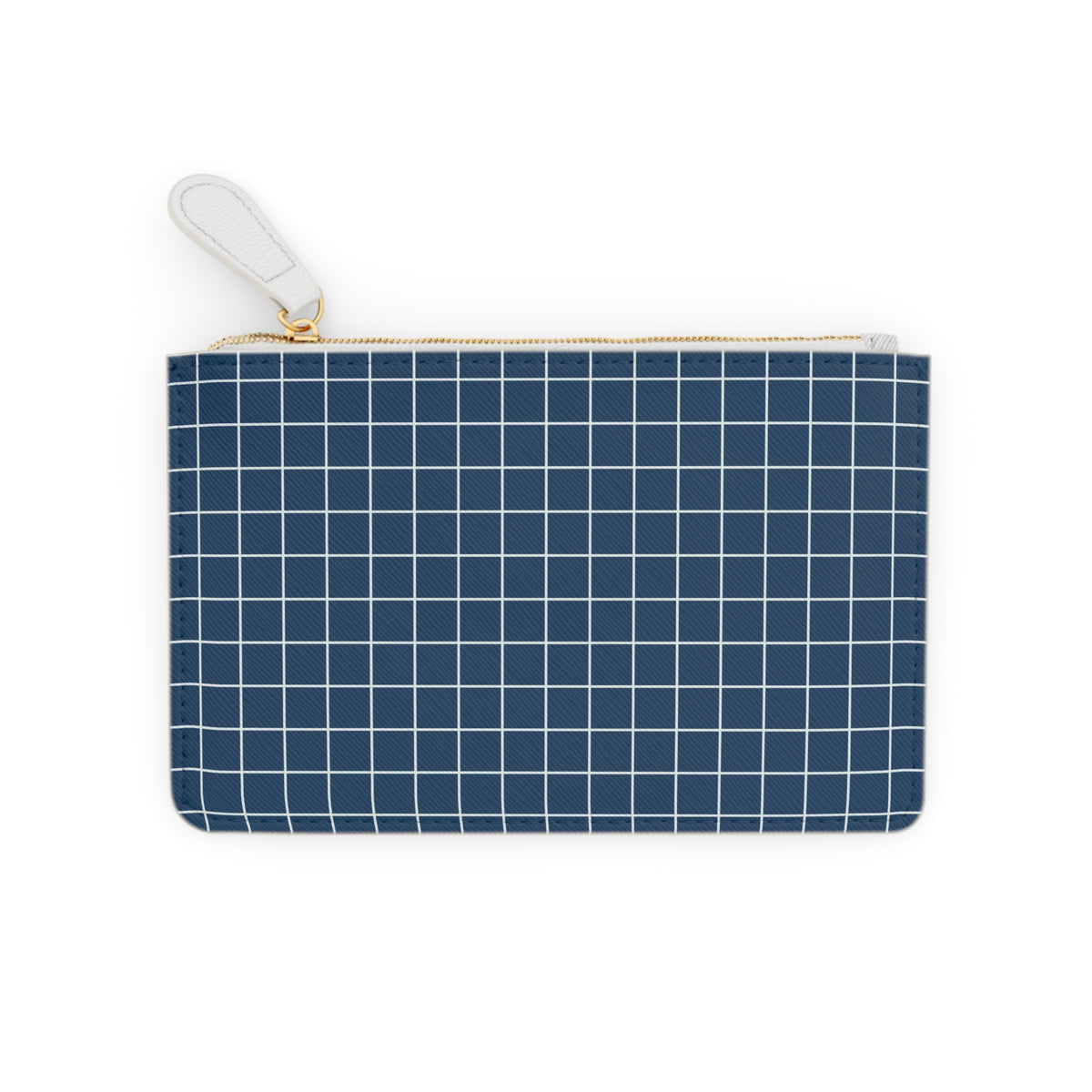 Navy Grid Mini Clutch Bag — Simple Check Wrist Pouch for Cards & Essentials