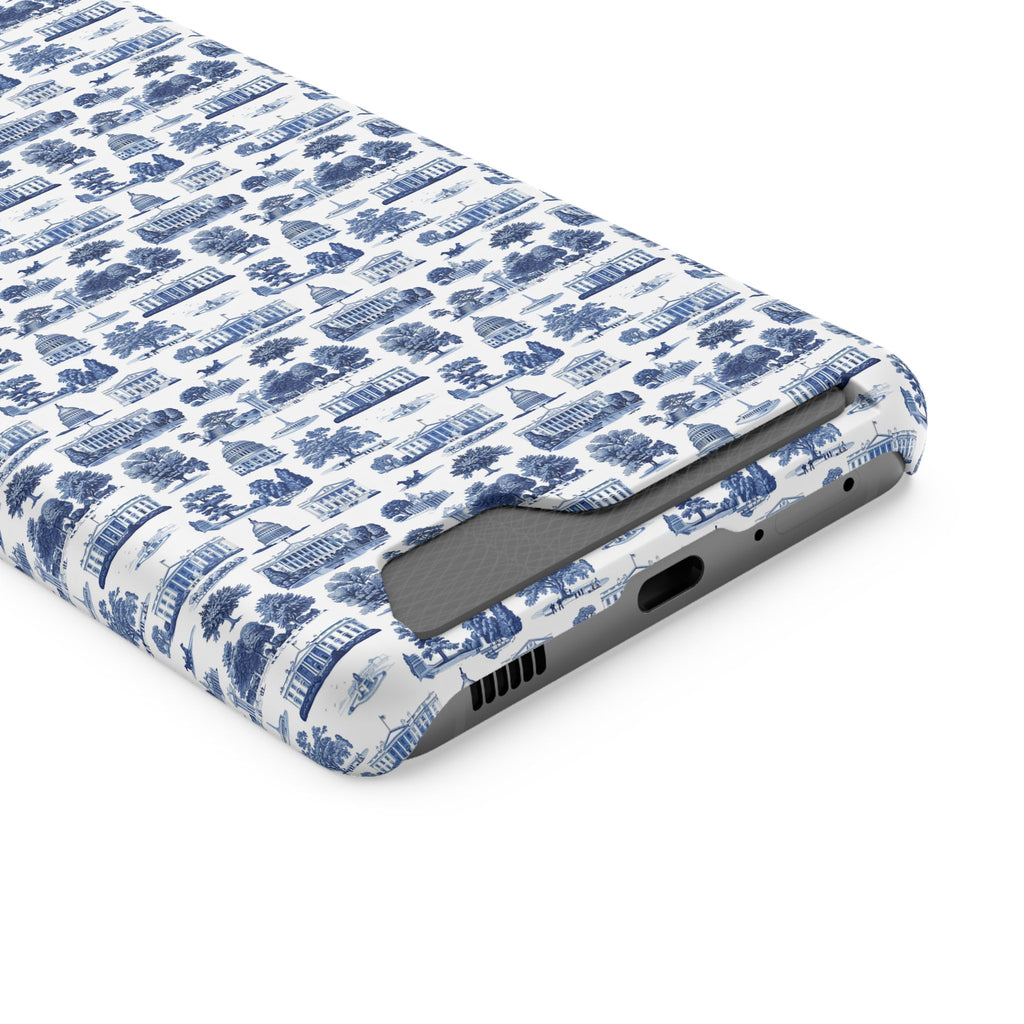 Blue Toile Phone Card Case — Vintage Scenic Pattern Phone Case with Card Holder