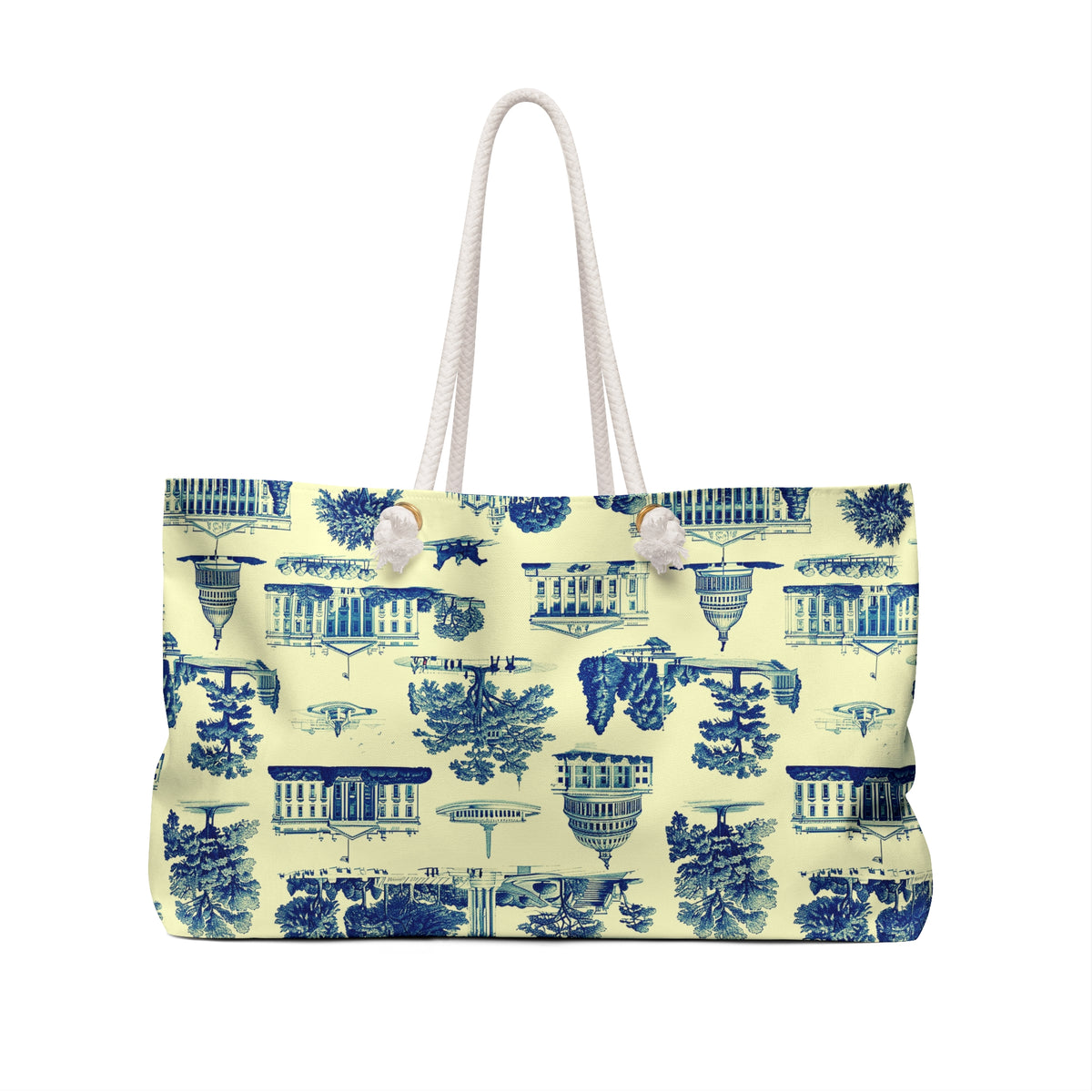 Capitol Toile Weekender Bag — Blue Washington Landmarks Travel Tote