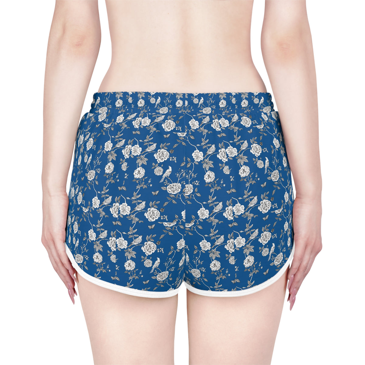 Blue Floral Women's Relaxed Shorts — Vintage Rose Print Lounge & Summer Beach Shorts