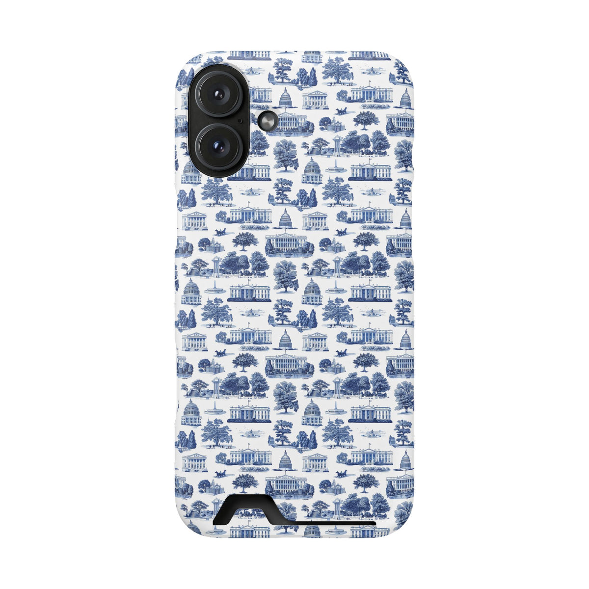 Blue Toile Phone Card Case — Slim Wallet Phone Case with Scenic Pattern
