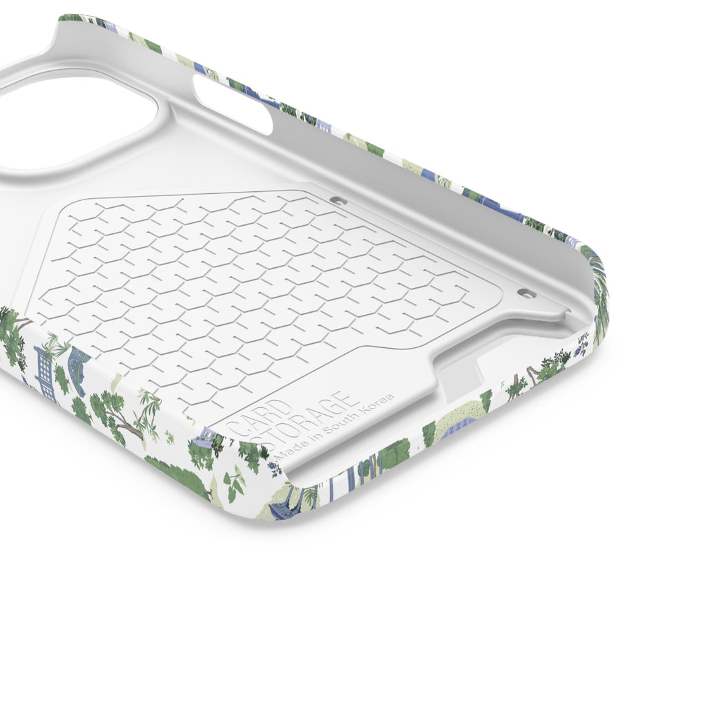 Garden Pavilion Cardholder Phone Case — Blue & Green Scenic Park Design
