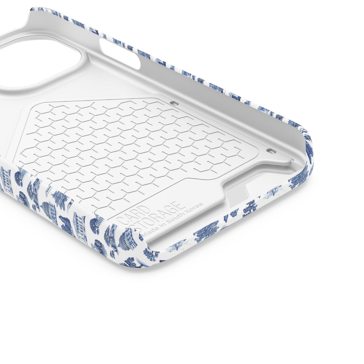 Blue Toile Phone Card Case — Slim Wallet Phone Case with Scenic Pattern